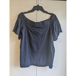 Loft Women's Blue Short Sleeve Off Shoulder Pullover Cotton Blouse Top Size L